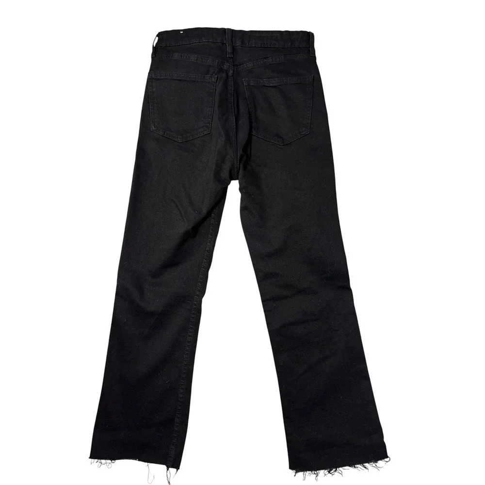 Zara‎ Womens Black High Rise Straight Leg Jeans Raw Hem Size 6